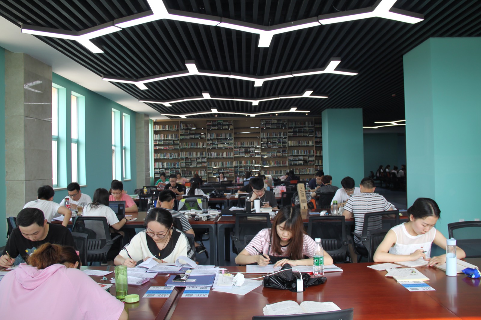 University students studying in a modern library