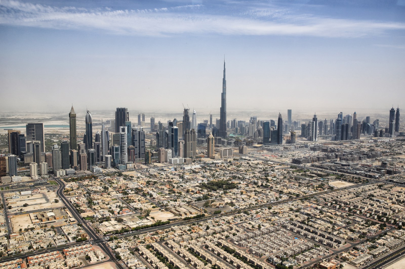 Aerial view of Dubai with the Burj Khalifa
